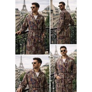 VTG 1970s Robe Smoking Jacket Cotton Medium Van Heusen Spa Old Money Classic